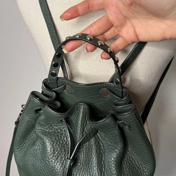 Rebecca Minkoff Blythe Studded Leather Green Backpack Silver Hardware - Picture 5 of 9